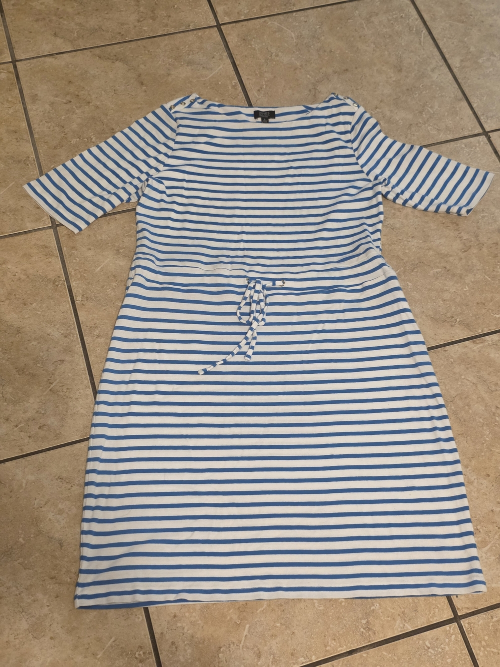 Jones New York Blue and White Striped Midi Drawstring Dress